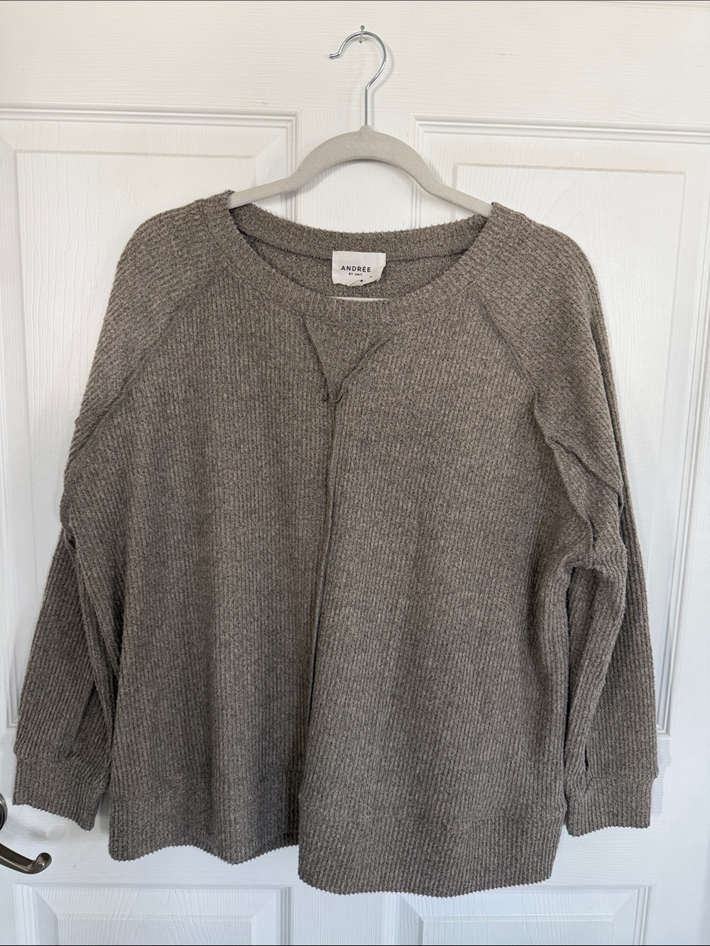 Andree Taupe Crewneck Ribbed Knit Sweater